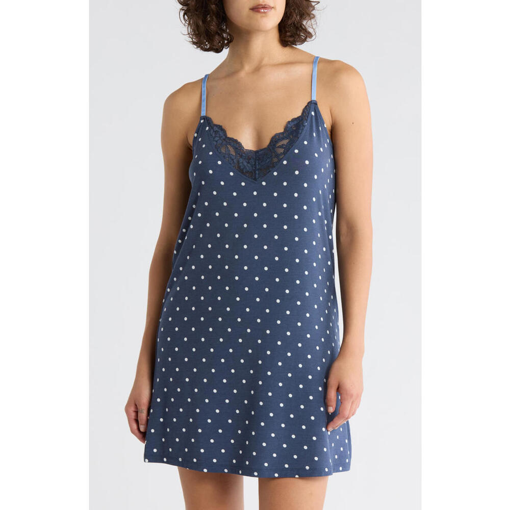 NWT! PJ Salvage Polka Dot Party Lace Trim Jersey Chemise in Navy Size XL